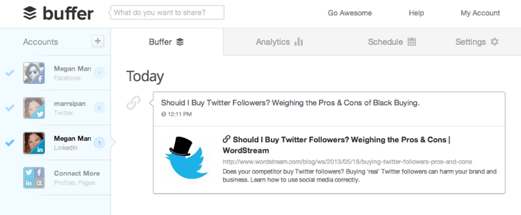 সোশ্যাল মিডিয়া মার্কেটিং টুলস এর সবচেয়ে ভাল উদাহরণ হচ্ছে Buffer